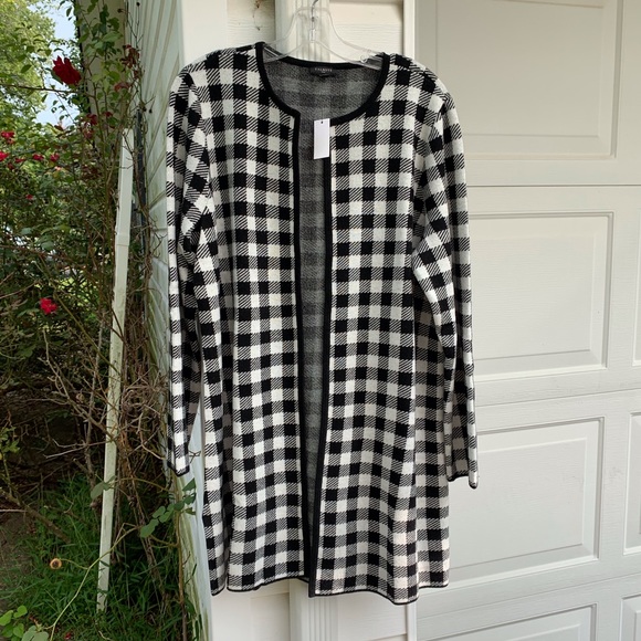NWT Talbots Pretty Black White Gingham Check Cardi - Picture 1 of 6